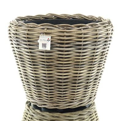 VAN DER LEEDEN DRYPOT® Rattan Pflanzgefäß Grau ca. Ø 55 cm - Sylter Körbe