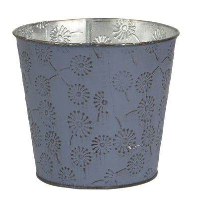 Kaemingk Übertopf Vintage Stahlblau M mit Blumendekor Ø 14 cm 12,6 cm - Metall