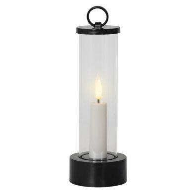 Lumineo LED Kerze Wachs im Zylinder s/w Ø 7,5 cm H: 20 cm Outdoor -Kunststoff