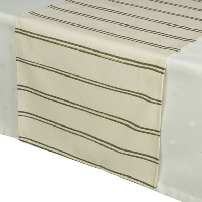 Decoris® Tischläufer Beige grün gestreift 32 x 140 cm - Polyester-Baumwolle