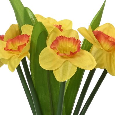 Everlands Mini-Osterglocken Gelb & Scharlachrot Ø 5,5 cm 25 cm 7er Bund - Kunstblumen