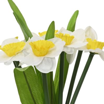 Everlands Mini-Osterglocken Weiß & Gelb Ø 15,5 cm 25 cm 7er Bund - Kunstblumen