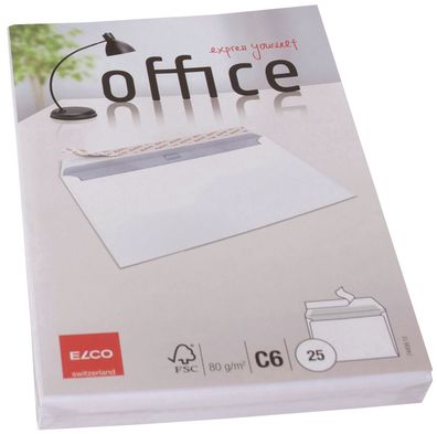 Elco 74459.12 Briefumschlag Office - C6, hochweiß, haftklebung, Idr, 80 g/qm, 25 Stüc