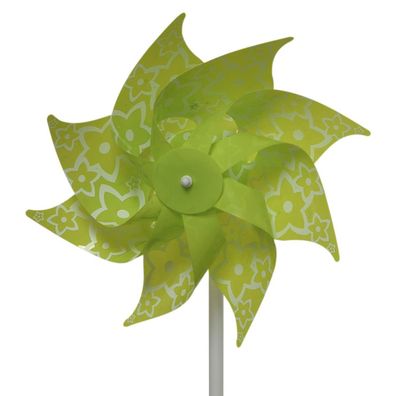 Decoris® Windrad Grün mit weißem Blumenmuster Ø 20 cm 35 cm - Kunststoff