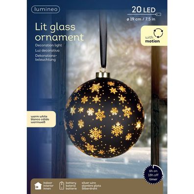 Batt. Micro LED Glaskugel schwarz Ø 19 cm ww