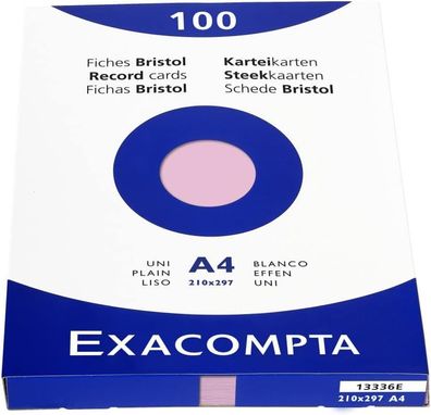 Exacompta 13336E Packung (mit 100 Karteikarten, ungelocht DIN A4, 210 x 297 mm, 205 g