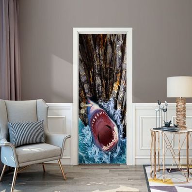 Türtapete 88x200cm Hai Angriff – Meer Türposter Fototapete AstraDesign