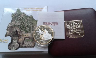 Original 10 euro 2021 PP Vatikan Unesco Silber vergolded gilded