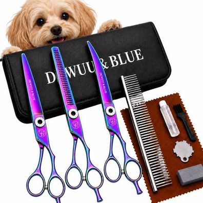 Hunde Grooming Set 10in1 Diamond - 2x Scheren + Effilierschere 7,0