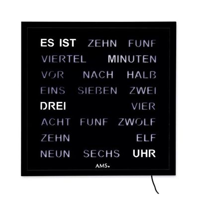 AMS - 1265 - Wand- Tischuhr - Quarz - Wortuhr - 28x28cm