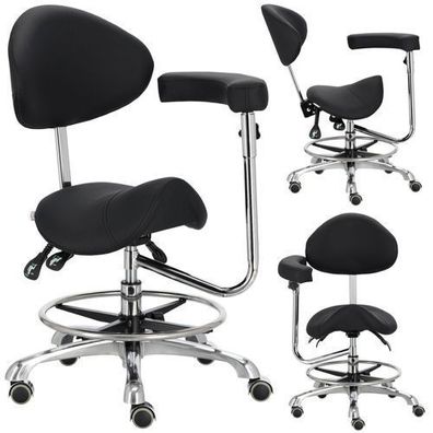 Kosmetik- und Friseur-Sattelhocker mit Rückenlehne und Armlehne Stuhl