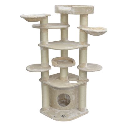 Nanook XXL Kratzbaum beige Katzen 202 x 70 x 70 cm Extra Hoch und große Liegeflächen