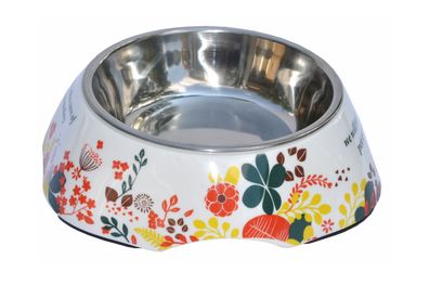 Nanook Melamin-Futternapf Blumen mit Edelstahleinsatz 18 x 6 cm