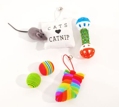 Nanook Katzenspielzeugset Katzenminzekissen, Bälle, Maus und Glöckchen 6-teilig