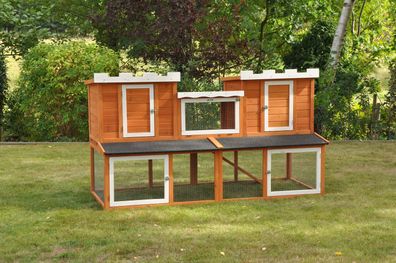 Nanook Kleintierstallkombi Chateau natur/weiß Kaninchenstall 197 x 85 x 112 cm