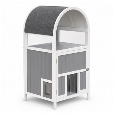 Nanook Katzenhaus grau/weiß 60 x 54 x 115 cm mehrere Zugänge und Bitumendach