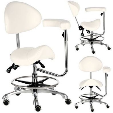 Kosmetik- und Friseur-Sattelhocker mit Rückenlehne und Armlehne Stuhl