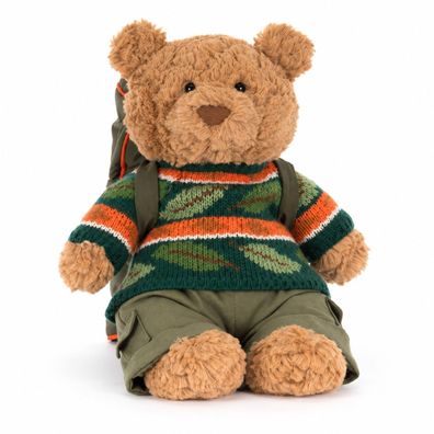 Jellycat Bartholomew Bear ‘Hiking´ Plueschbaer mit Outfit und Schlafsack 26CM