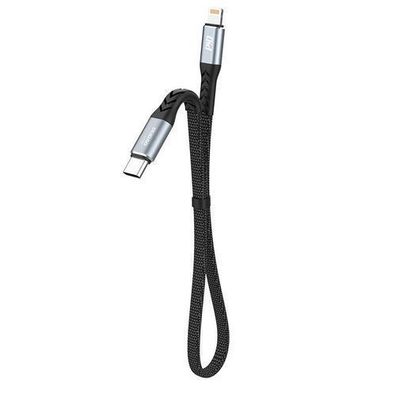 Kurzes Flachkabel für iPhone USB-C - Lightning L10P PD 20W 23cm schwarz