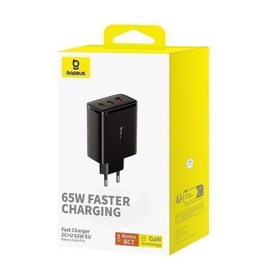 GaN Cube Pro 65W Wandladegerät 2x USB-C USB-A Schwarz