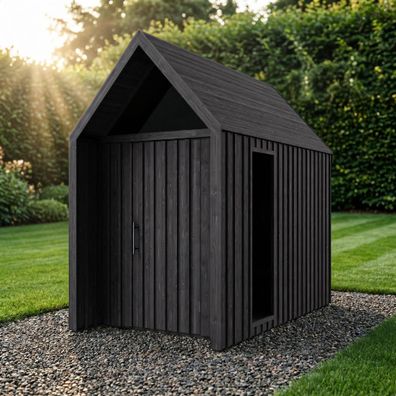 Gartenhütte mit Dreieckfenster | Schwarz | Außenmaße: 162,4 x 207,7 cm | Grundfl