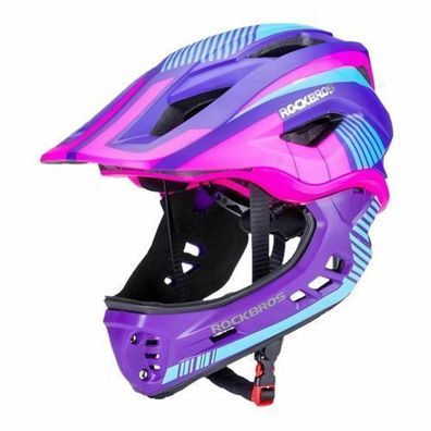 Kinderfahrradhelm mit abnehmbarem Kinnschutz, Größe M - lila und pink