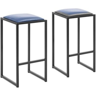 Loft-Barhocker aus Metall mit schwarz-blauem Bezug - 2 Stück