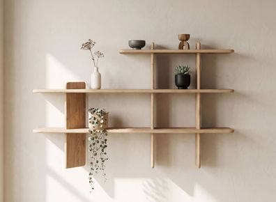 Regal | Farbe: Eiche gebleicht | Massivholz | Eichenholz geölt | 140 x 25 x 86 c