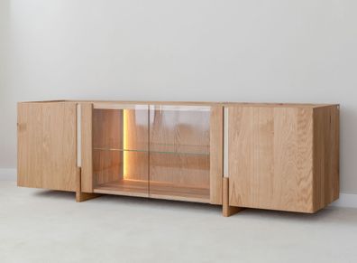TV-Unterschrank | Farbe: Eiche gebleicht | 4 Türen | Massivholz | Eichenholz geö