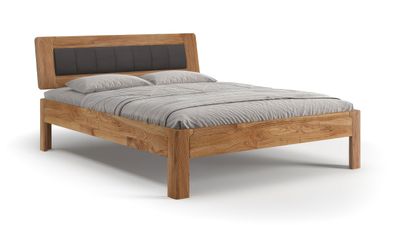 Einzelbett / Gästebett | Massivholz | Eichenholz geölt | gepolsterten Kopfteil |