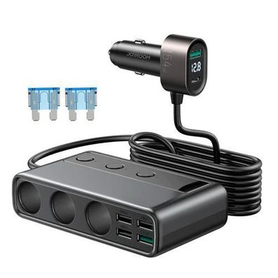 9-in-1 Kfz-Ladegerät, 5x USB, 1x USB-C, 3x Zigarettenanzünder, PD/QC, Schwarz