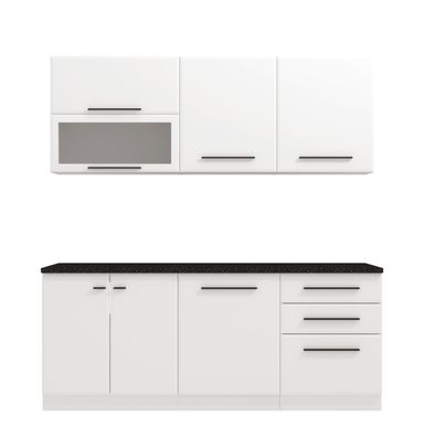 Küchenzeile / Küchenblock | Weiß matte Folie | Soft-Close Funktion | 200 x 56 x
