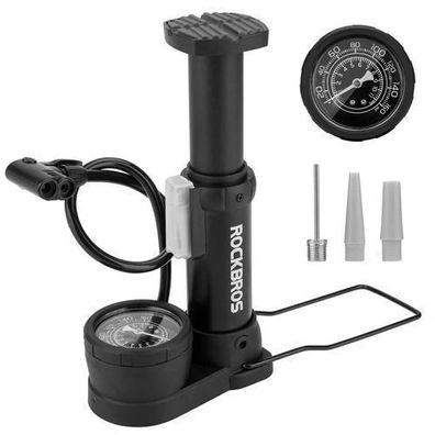 Universelle, fußbetätigte Fahrrad-Standpumpe mit Manometer - schwarz