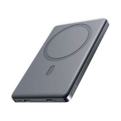 Powerbank 5000 mAh, USB-C, 20 W PD und 15 W induktives Laden - Grau