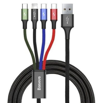 4-in-1 USB-Kabel für iPhone (Lightning,2xUSB-C, icro-USB), nylonummantelt, 3,5A,1,2 m