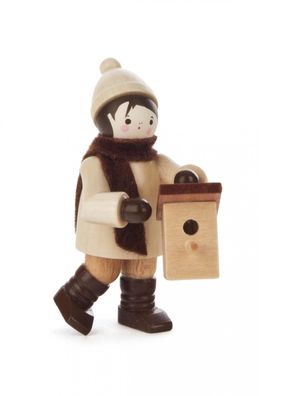 Miniaturfigur Winterkind mit Starkasten natur NEU 6cm Winterkind Vogelhaus Meise