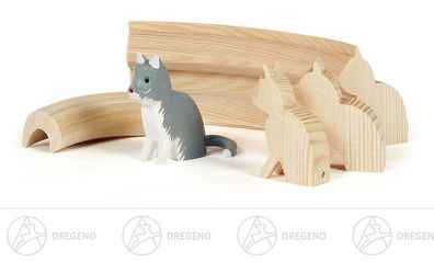 Reifentier Schnitzrohling Katze mit Werdegang 4-tlg. NEU ca 4,5cm Jungkatze