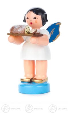 Engel mit Stollenbrett blaue Flügel stehend NEU H=5,5 cm Weihnachtsengel Bäcker
