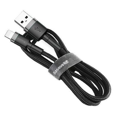 Robustes, geflochtenes USB-auf-iPhone-Lightning-QC3-Kabel, 2 m - Schwarz