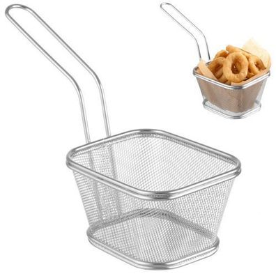 Miniatur-Servierkorb für frittierte Snacks mit Griff 130x115x80 mm - Hendi 425688