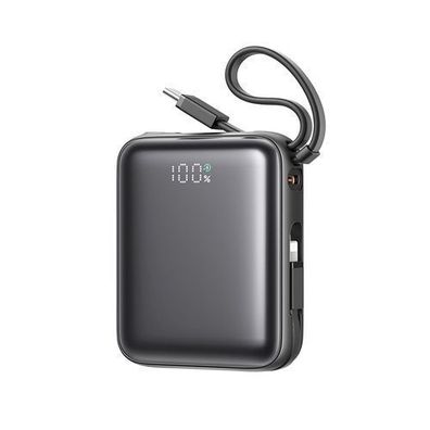 Powerbank 10000mAh 22,5W mit integrierten USB-C- und Lightning-Kabeln - Schwarz