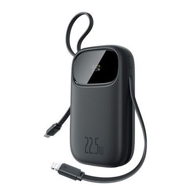 Powerbank 10000mAh 22,5W mit Display, USB-C- und Lightning-Kabeln für iPhones