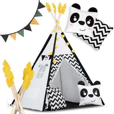 Nukido Kinder-Tipi: Panda, Girlande & Lichterkette, Schwarz-Weiß