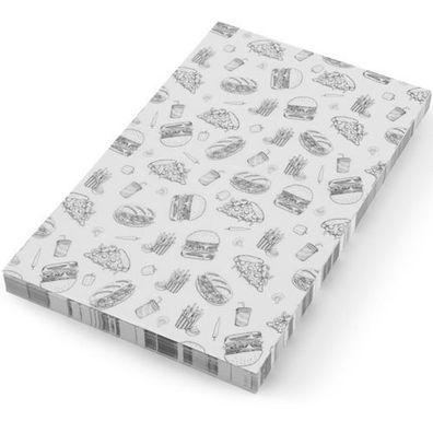 Backpapier für Pommes-Frites-Snacks 25x35 cm Fast-Food-Muster - 500 Stück