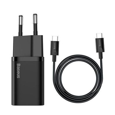 Super Si QC PD 25W 3A Schnellladegerät + 1m USB-C-Kabel Schwarz