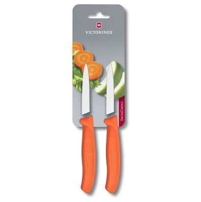 Swiss Classic, Gemüsemesser, 2 Stück, 8cm, gerade, spitz, orange