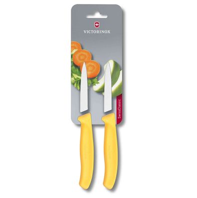 Swiss Classic, Gemüsemesser, 2 Stück, 8cm, gerade, spitz, gelb