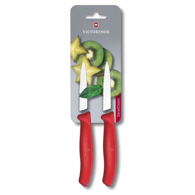 Swiss Classic, Gemüsemesser, 2 Stk, 8cm, Wellenschliff, spitz, rot, B