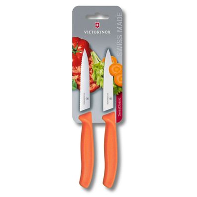 Swiss Classic, Gemüsemesser, 2 Stück, 10cm, Welle/gerade, orange