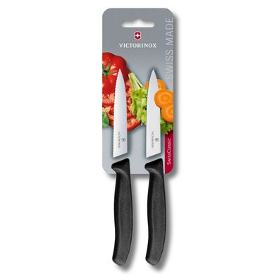 Swiss Classic, Gemüsemesser, 2 Stück, 10 cm, Wellenschliff, schwarz